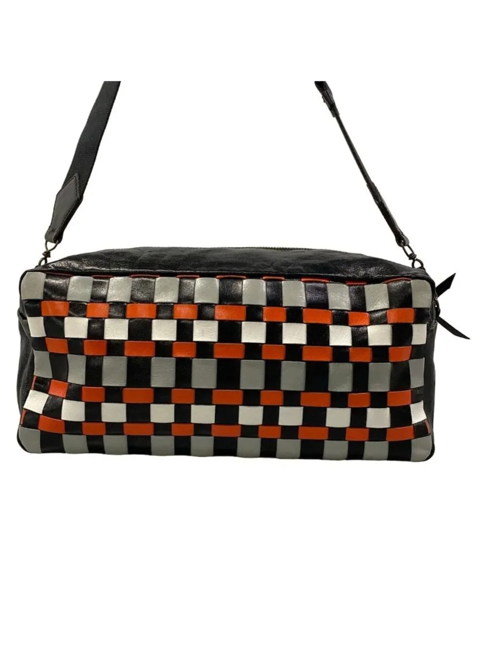 Miu Miu Shoulder Bag Black Gray Orange Braided Leather